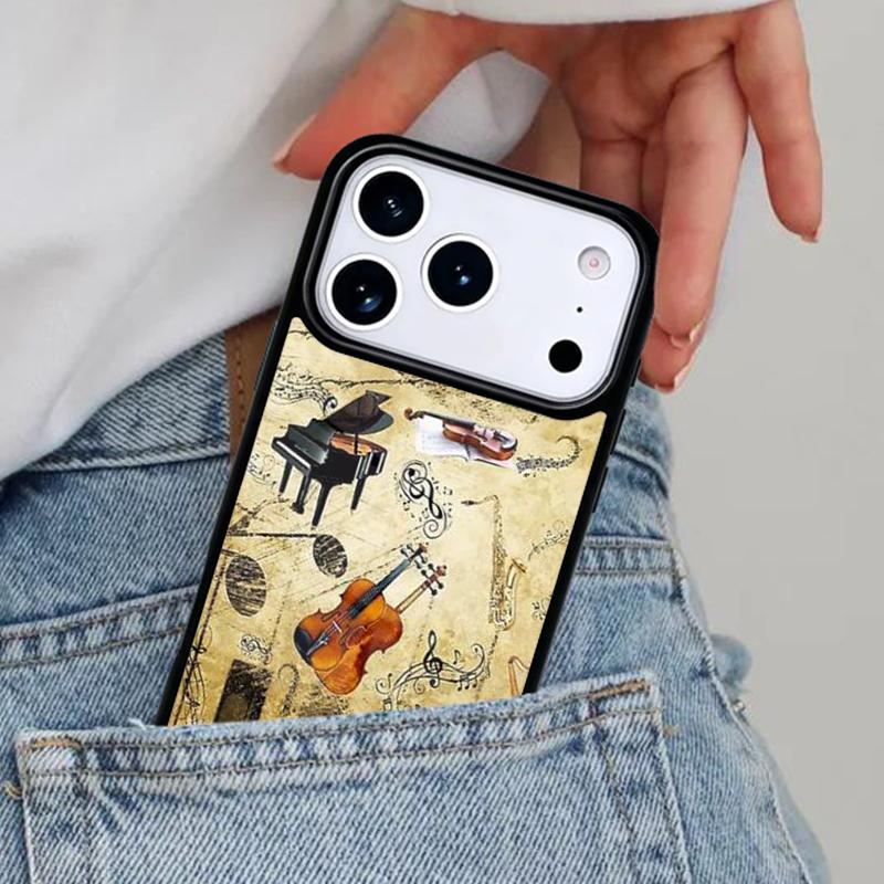 Musical Notes Violin Classical Phone Case for iPhone 17ProMax 12 13 14 15 16e 17 Pro Max Plus Air Cover