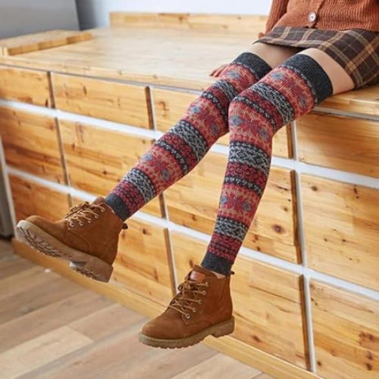 Nordic Pattern Leg Warmers Ankle Warmers Warm Socks Snow Snowflake Knit Warm Cold Protection Outdoor Cute Stylish [NOPNOP] Women's (1, Charcoal)