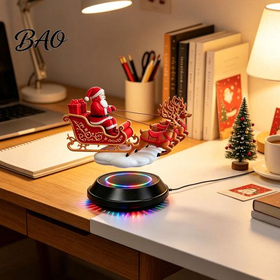 Floating Santa Sleigh Sleigh, Magnetic Levitation Santa's Flying Ornament, Christmas Office Desk Ornament Display for Home, Office, Shelf &