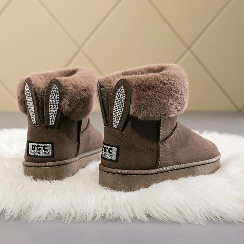 Autumn and Winter New Snow Boots Women's Medium Tube Thick Plush Waterproof Cotton Boots Rabbit Ear Cotton Boots Cross-border