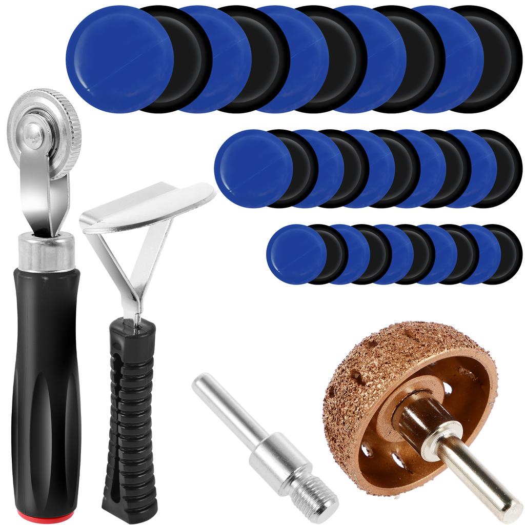 Tire Repair Patch Tools Kit Tire Patch Roller with Tire Wheel Repair Grinding Head Buffing Wheel for Air Tire Buffer Repair Tool