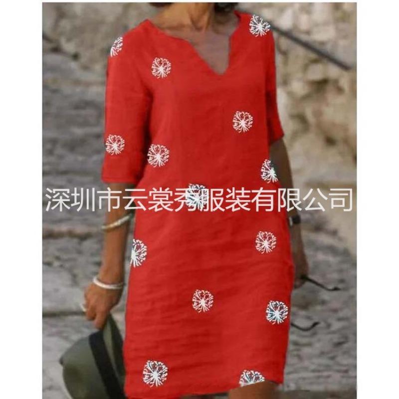 QICED Fashion Summer Spring  1/2 Sleeves V-Neck Casual Dresses