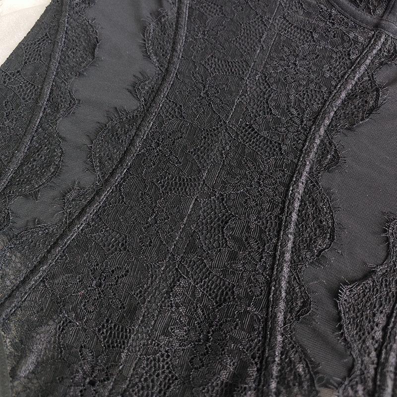 European & American Multi-Color Lace Patchwork Sexy Bodysuit - Slim Fit See-Through Suspender