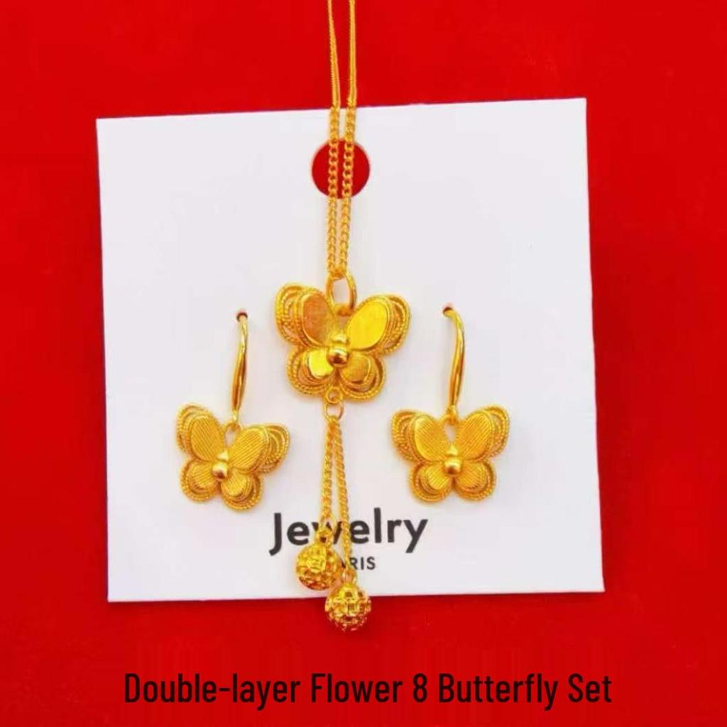 Gold Butterfly Tassel Necklace & Ring Set - Silk Floss Flash Design for Mid-Autumn Festival