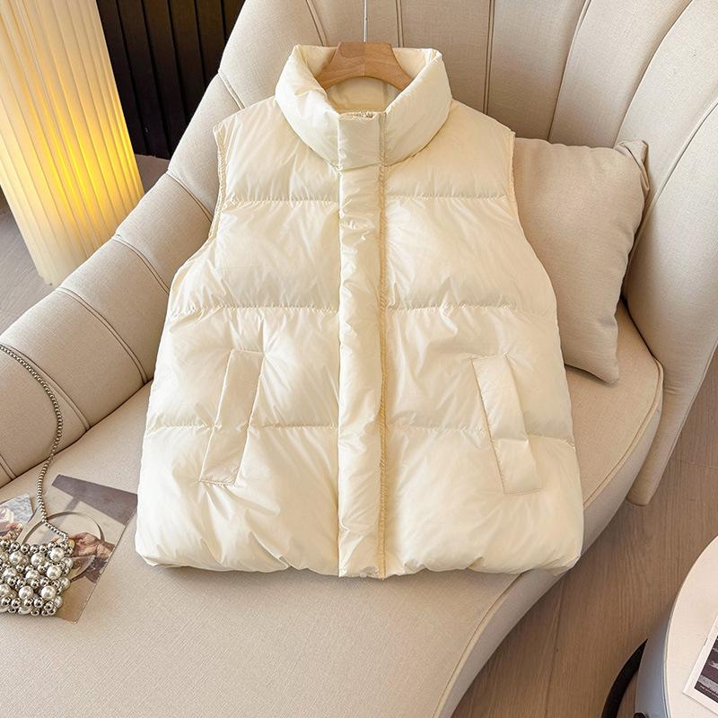 

A Plus-size Women s Autumn and Winter Faux Down Cotton Vest with A Fashionable Design and A Solid Color Loose Coat 6XL бежевий