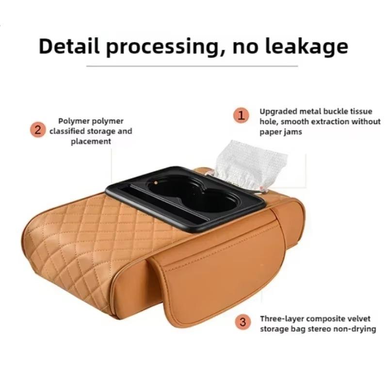 Car Armrest Box Heightening Cushion With Cup Holder Tissue Box Side Storage Pocket For Auto Interior Arm Rest Cover Height Pad