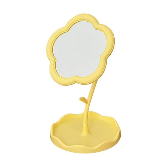 Flower Desk Makeup Mirror with Storage Tray 360 Degrees Rotation Desktop Vanity Mirror Multi-purpose Women Cosmetic Table Mirror Jewelry Organizer