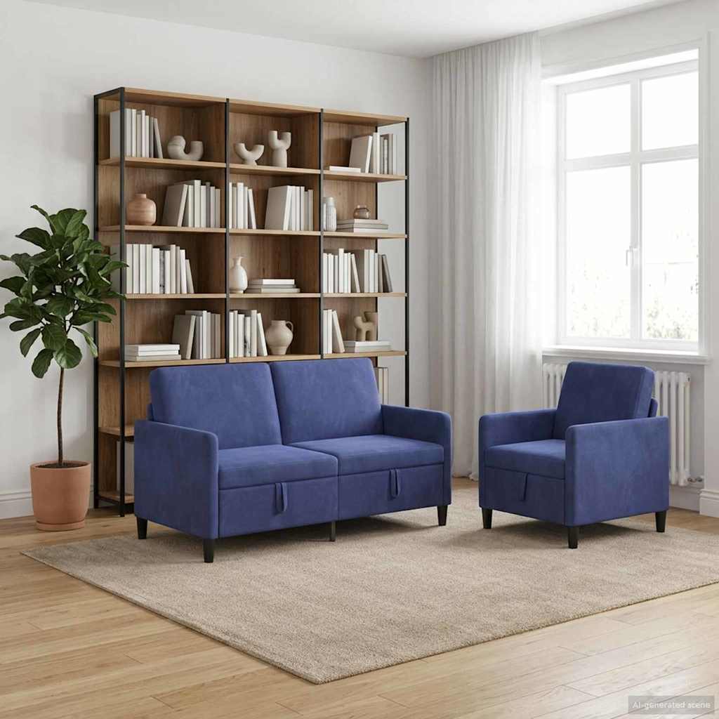 Storage Sofa Set 2 pcs Police Blue Polyester
