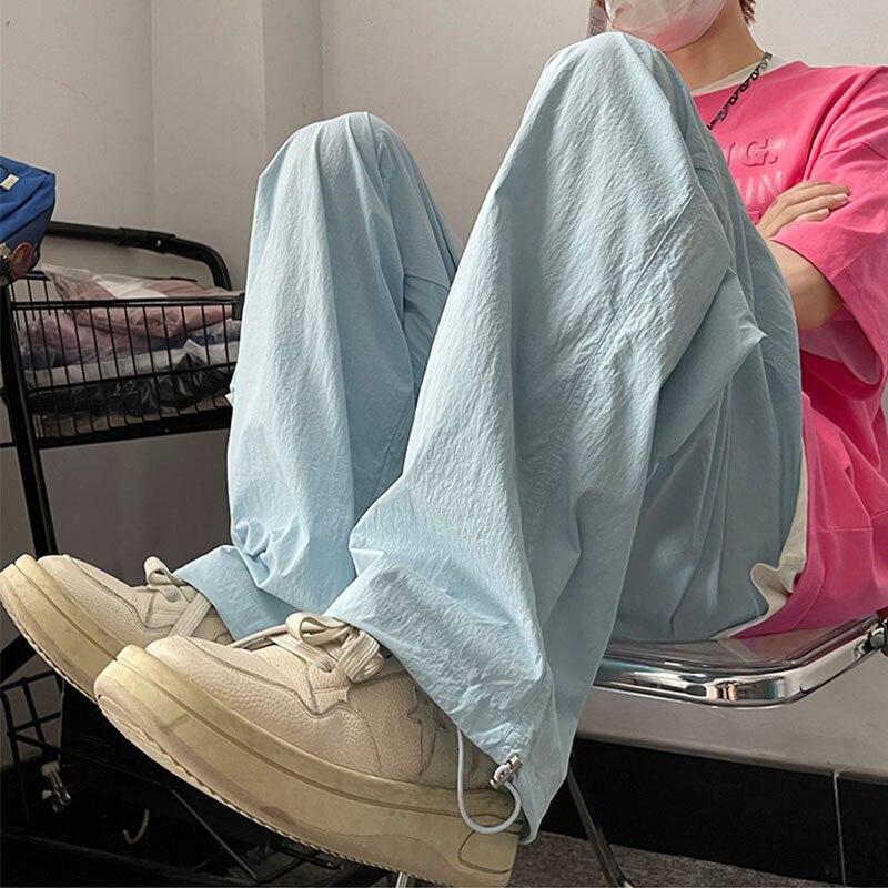 Y2K menns klær Grønne sommer Oversized svette Bredt ben Cargo Ice Silk Quick Dry Track Bukser Joggebukser Bukse Dame Koreansk 2023
