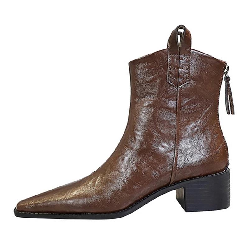 Designer Punk Vintage Pointed Toe Women Ankle Boots Autumn Winter Zipper Shoes Fashion Square Heel