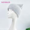 SOMALER Women's Autumn Winter Angora Knit Warm Hat with Brim and Sequin Decoration Cute Cat Design Beanie 54-58cm