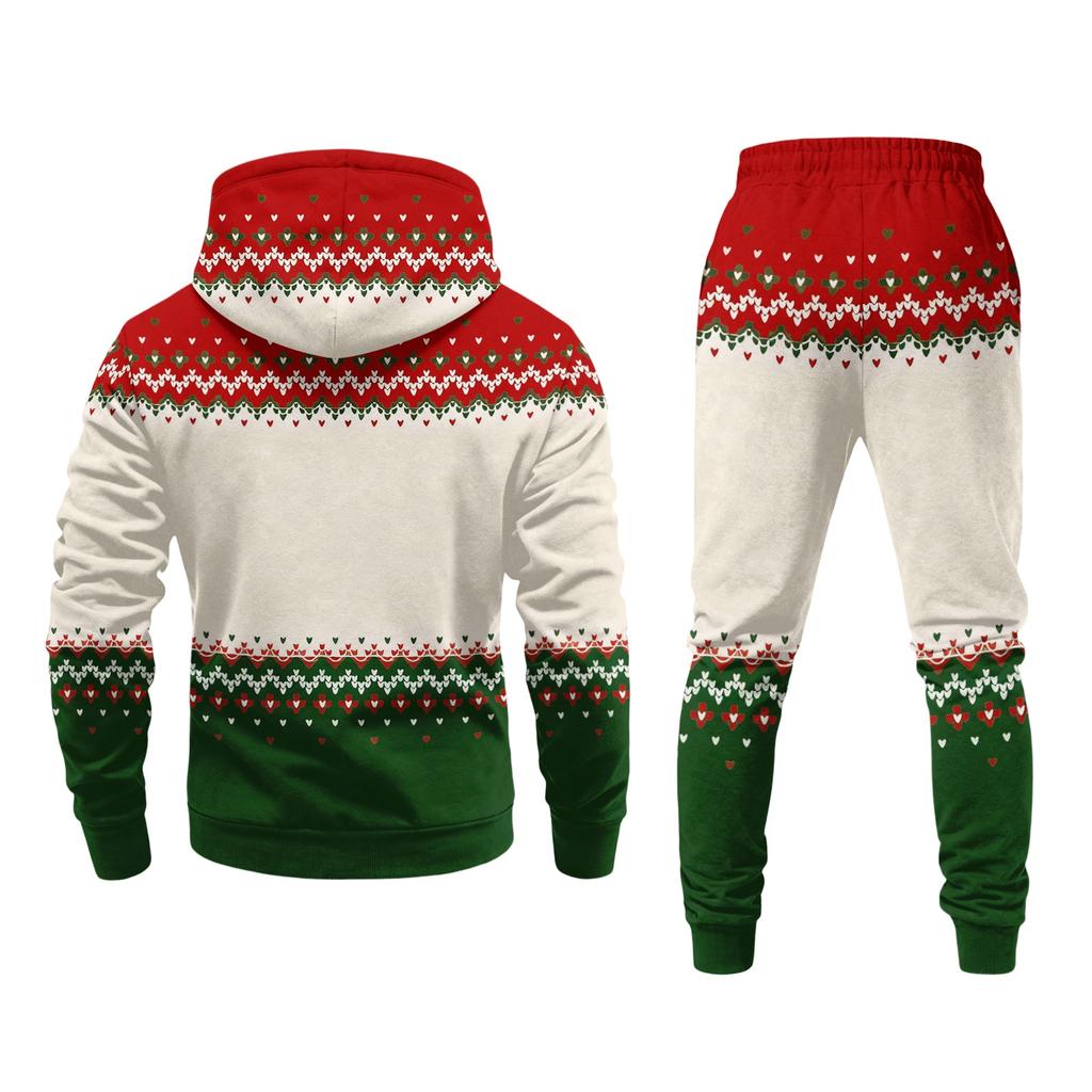 Men's Casual Christmas Print Hoodie and Straight-Leg Sweatpants Two-Piece Set for Holiday Celebration