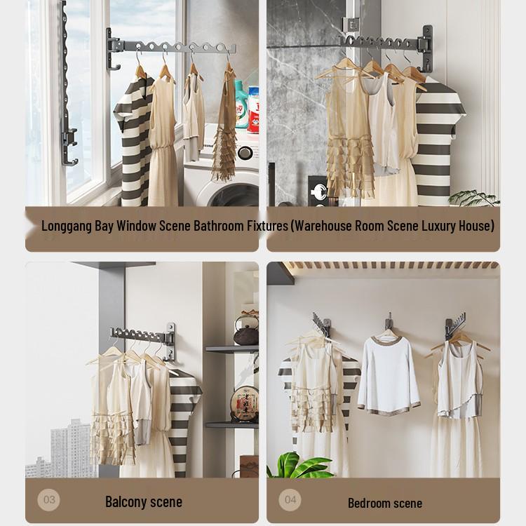 Foldable Wall-Mounted Balcony Clothes Rack and Drying Rod