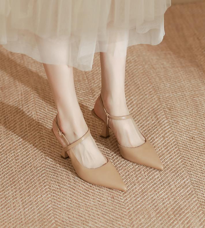 2025 Summer New High Heels, Women's Sexy Hollow Black Pointed High Heel Retro Buckle Skinny Heel Sandals, Women's Shoes