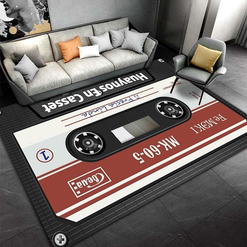 Retro-Kassettenband-Design Teppich, Vintage-Musik Dekorativer Teppich Geeignet für den Einsatz als Anti-Rutsch-Matte für Wohnzimmer Schlafzimmer Sofas