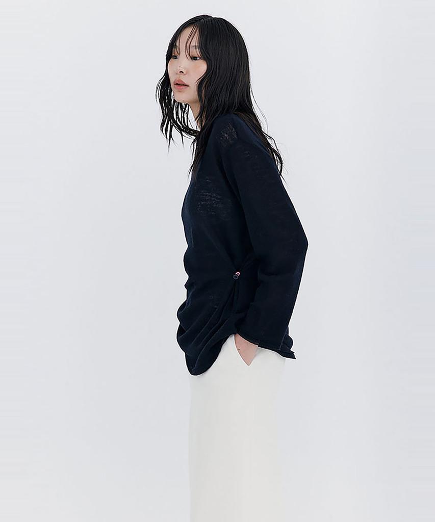 WNDERKAMMER Wool Button Line T-Shirt_Navy