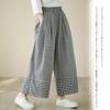 RoyzTocz Gaucho Checkered Long Plus Loose Women's Wide-Leg Pants, Pattern, High-Waisted Trousers, Pants, Sizes, Casual, Stylish, Leg-Lengthening,