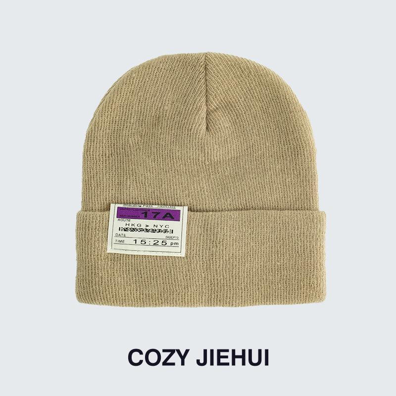 Autumn and winter hat women's wool hat handmade letter labeling white bucket hat winter knitted cold hat couple tide