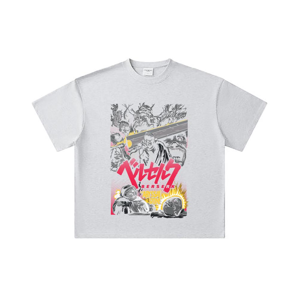260 GSM Double Yarn 32 Count 100% Cotton Berserk V3 Abyssal Stone Print Unisex Heavy Cotton T Shirt
