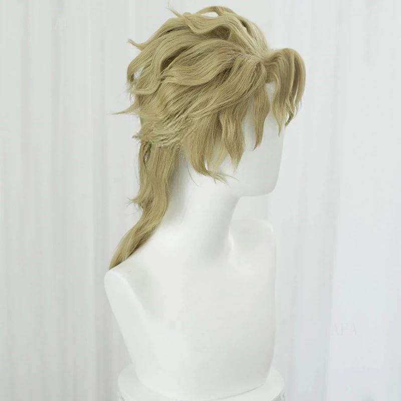 Dio Brando Cosplay Jojo Bizarre Adventure Cosplay Vysokokvalitná zelená zlatohnedá parochňa Žiaruvzdorné syntetické parochne + Sieťka na parochňu