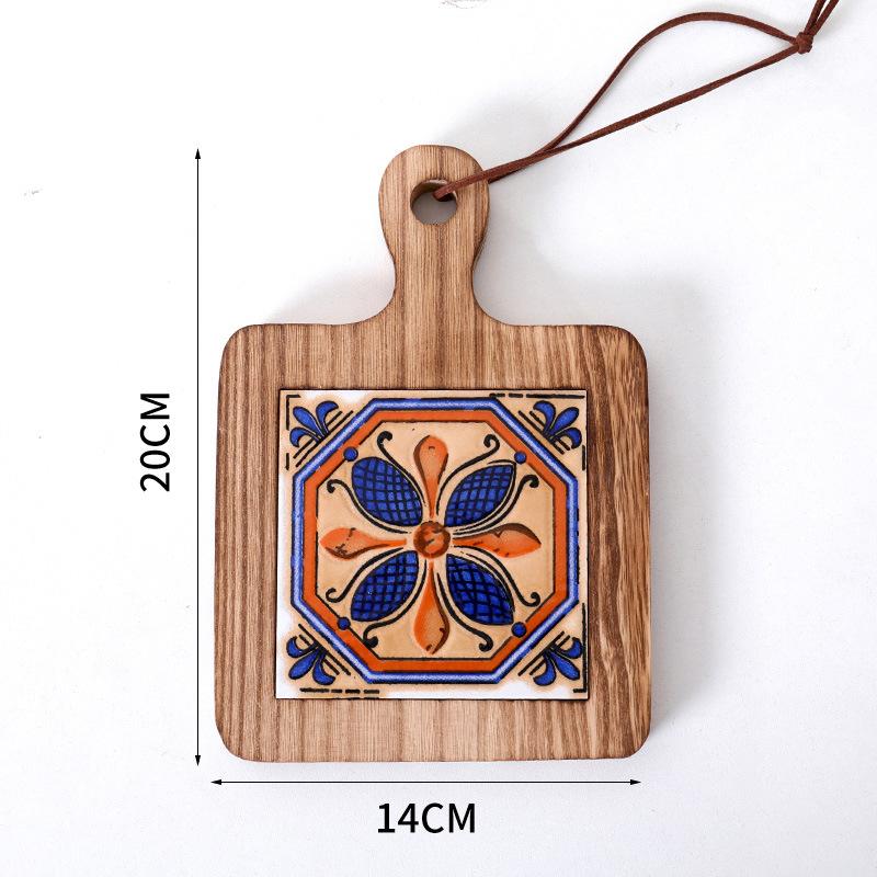Vintage Insulation Mat Flower Brick Pot Mat Wooden Plate Coaster Solid Wood Dining Mat Soup Making Mat Sand Pot Wooden Mat