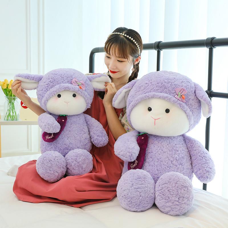 Cartoon Long Cute Eared Sheep Plush Toy Eggplant In Its Arms Kids Birthday Gift