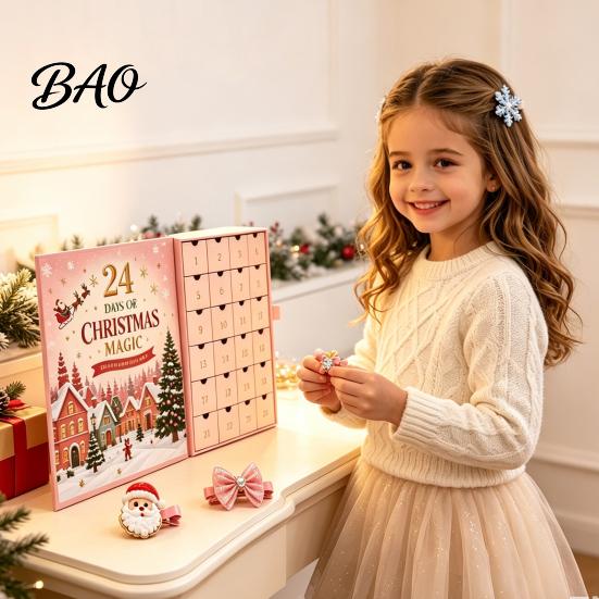 Colecție Festivă de Accesorii pentru Păr Calendar Advent cu Clipsuri de Crăciun 24 de Zile, Cutie Numărătoare Inversă pentru Fete cu Surprize Zilnice Agrafe de Păr 24 de Agrafe Drăguțe de Păr, Sărbători
