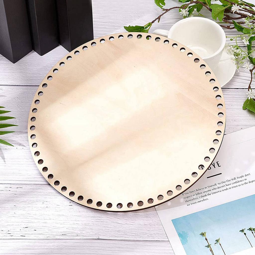 A84X-2X 30Cm Natural Wooden Basket Bottom With Hole, Circle Blank Wood Base For DIY Knitting Crochet Bag Bottom Shaper Craft
