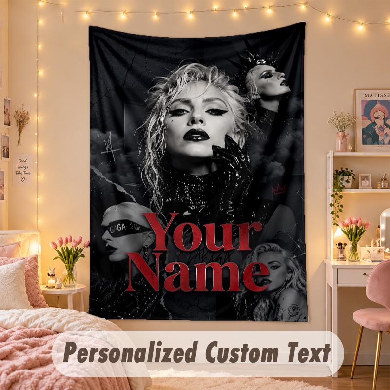 Custom Personalized Tapestry,Lady Gaga Print Custom Name Text Wall Art Hanging for Bedroom