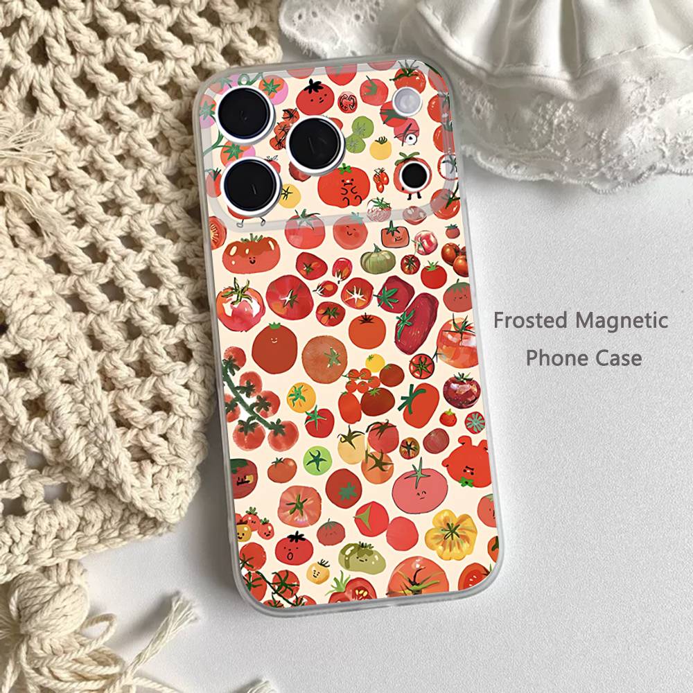 Ins Korean Tomatoes For iPhone 11,12,13,14,15,17,16,Pro,Plus,E,Max,Air,Mini Clear Magnetic Frosted Cover