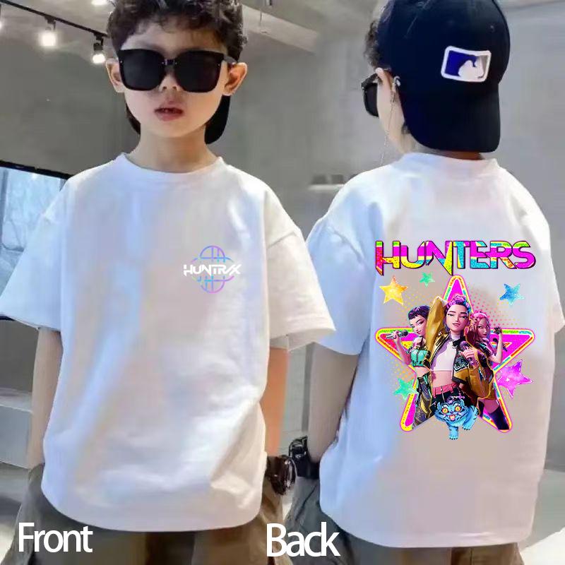 Kids Kpop Demon Hunters Children's T Shirt Short Sleeve T-shirt Cute Kpop Demon Hunters Tiger Harajuku Tshirt for Boys Girls