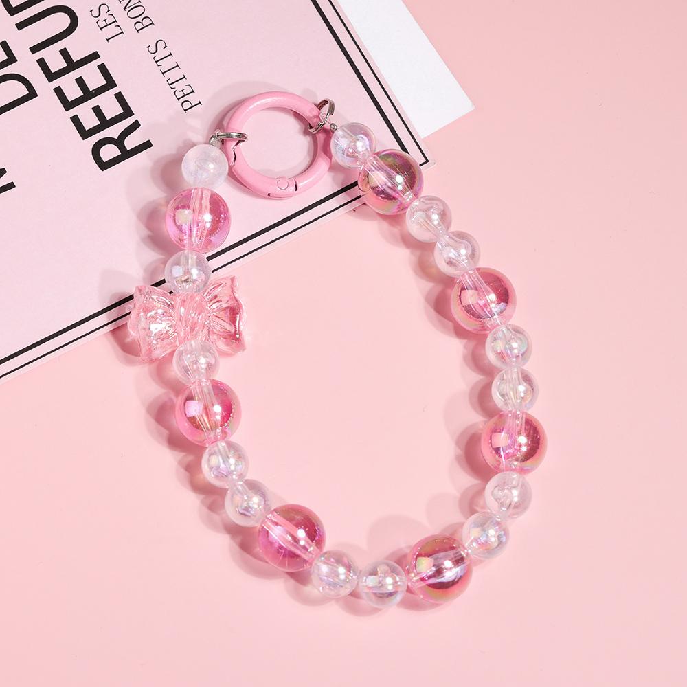 Pink Butterfly Pearl Bow Phone Chain Anti-Lost Bracelet For Mobile Phone Case Wrist Strap Lanyard Phone Keychain Portable Chain