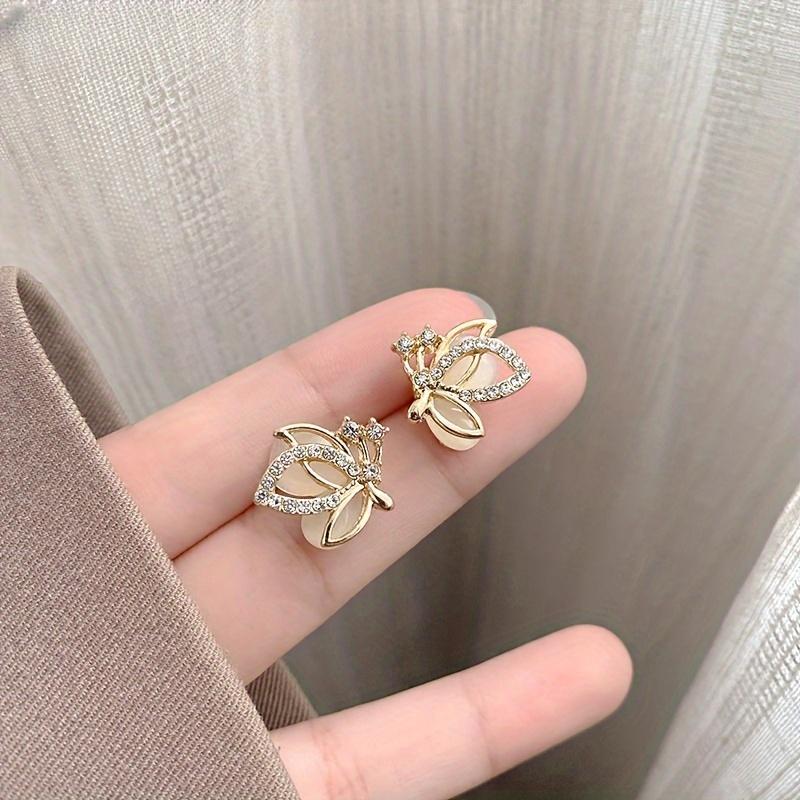 Delicate Sparkling Rhinestone Embellished Butterfly Earrings Hollow Butterfly Decorated Stud Earrings Jewelry Gift For Women