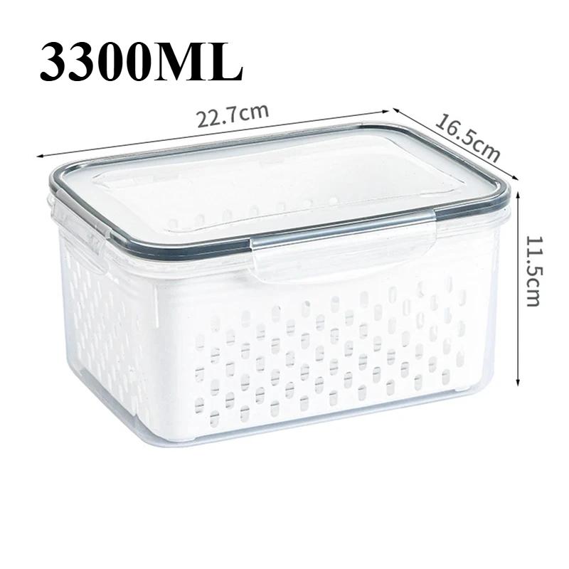 

Контейнер для зберігання в холодильнику, Контейнер для збереження з дренажем, Спеціальний двошаровий контейнер для збереження овочів та фруктів харчового класу 3300ML білий