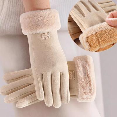 Rękawice termoizolacyjne ciepłe zimowe damskie do jazdy mrozoodporne chroniące przed zimnym wiatrem bawełniane frotte ekran dotykowy na palcu wskazującym