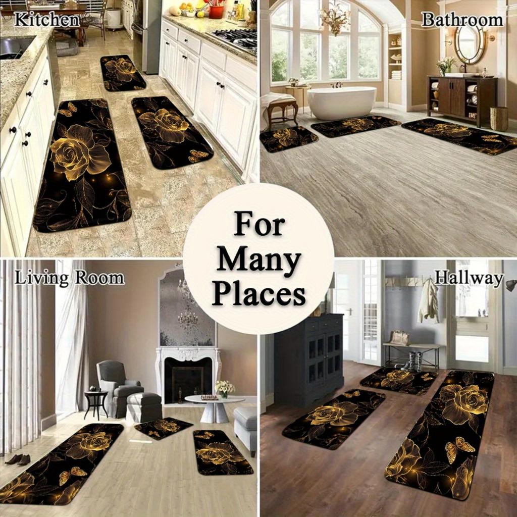 1Pcs Anti Fatigue Kitchen Rugs,Luxury Floral Design Waterproof Non-Slip Thick Cushioned Kitchen Mat Heavy Duty Comfort Standing Mat for Kitchen