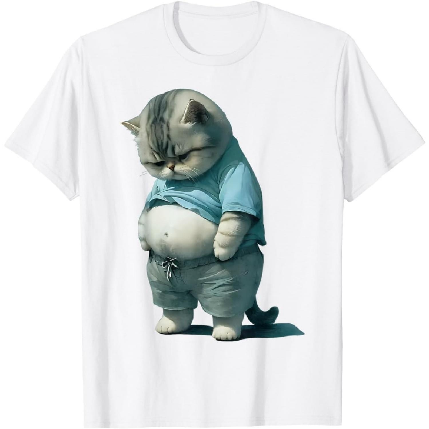EYDE Смешной Толстый Кот Арт Дизайн Котёнок Кот Любитель Футболка S