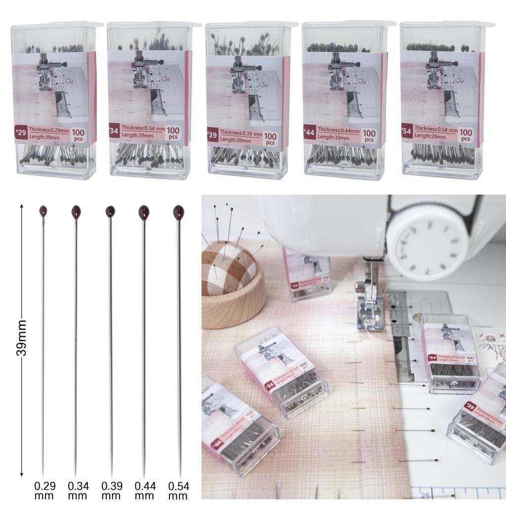 100PCS Extra Fine Sewing Pins, 0.29-0.54mm Stainless Steel Dressmaking Pins for Quilting & Delicate Fabrics