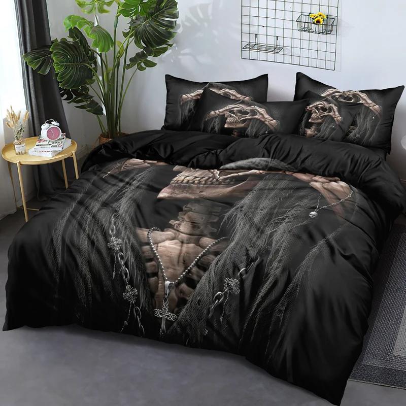 3-Piece Simple Modern Skull Animal Pattern Digital Printed Down Duvet Cover Set,Bedding Set(1 Down Duvet Cover+2 Pillowcases)