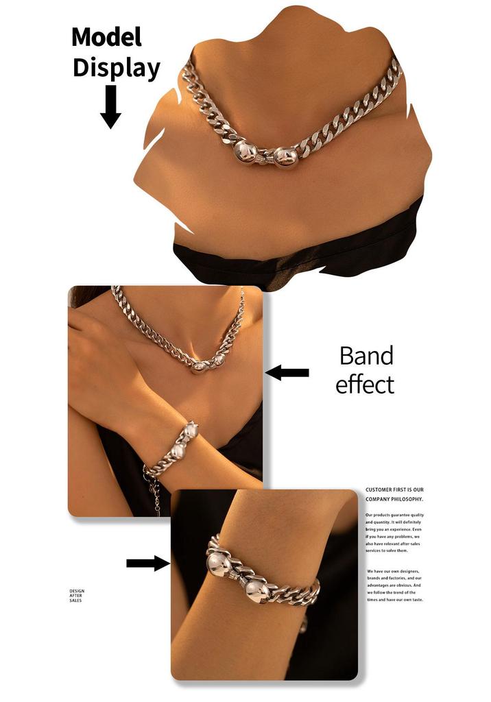 Chic European & American Fashion Stainless Steel Necklace & Bracelet Set - Light Luxury Decorative Chain