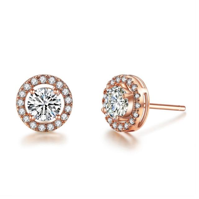 Luxury Cubic Zirconia Stud Earrings For Women Rose Gold Color Small Earrings Wedding Pendientes Jewelry