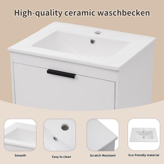 Bathroom Sink Cabinet Ceramic Washbasin Mirror Cabinet Modern White Heavy Duty Easy Assembly Lavatory Wall Mount Basin Vanity Cabinet