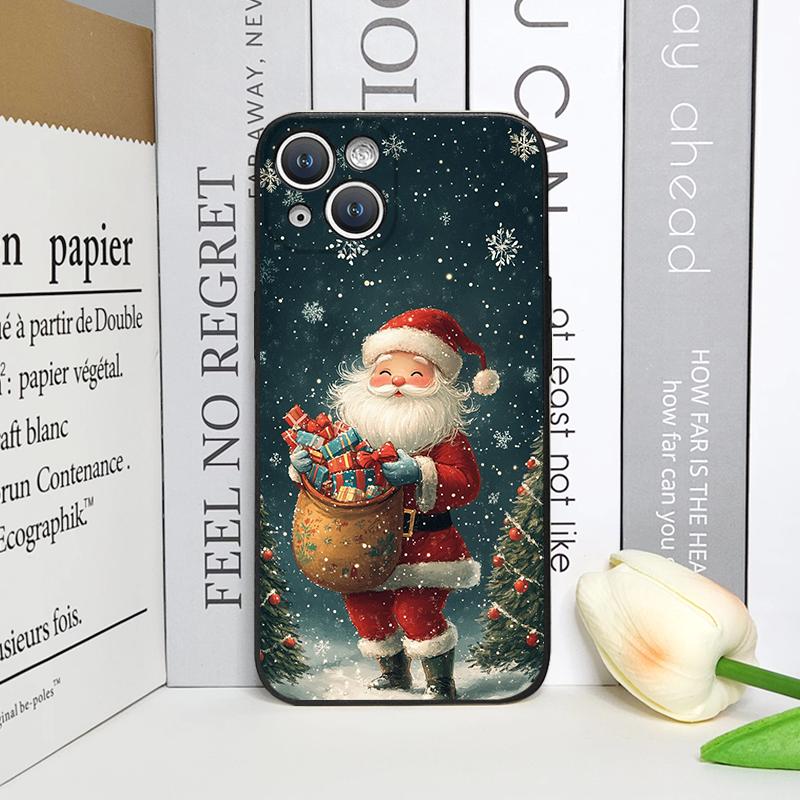 Frohe Weihnachten Baum Weihnachtsmann Muster Handyhülle für IPhone 16 12 11 14 13 15 Pro Max Mini X XS XR SE2 7 8 14 Plus Weiche Hülle