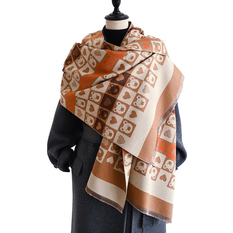 Cartoon Love Bear Imitation Cashmere Thermal Scarf Korean Sweet Fashion Versatile Long Shawl