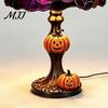 Seasonal Bedroom Decor Halloween Pumpkin Bat Table Lamp, Stained Glass Reading Light, Gothic Festive Accent Cozy Nightstand Light for Bookshelf,