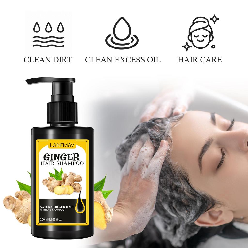Ginger Hair Dye Shampoo - Deep Cleaning and Moisturizing Hair, Reduce Split Ends and Hair Breakage, Strengthen & Nourish Hair,200ml