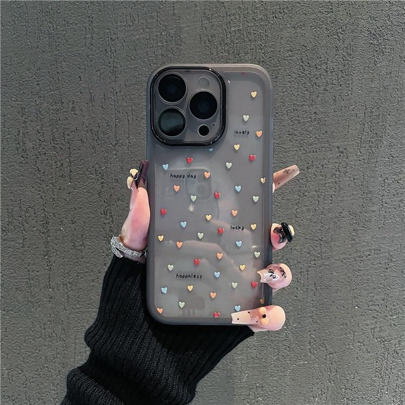 Full Screen Color Heart for Apple 17pro Phone Case for IPhone 16pm Metal Frame 15 Creative 14plu