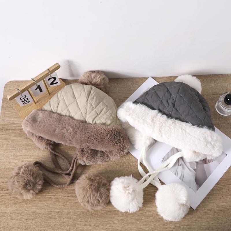 Mao Mao Hat Women's Autumn and Winter Down Fur Collar Warm Thickened Lei Feng Hat Three Hair Ball Bag Head Hat Outdoor Windproof Ear Protection