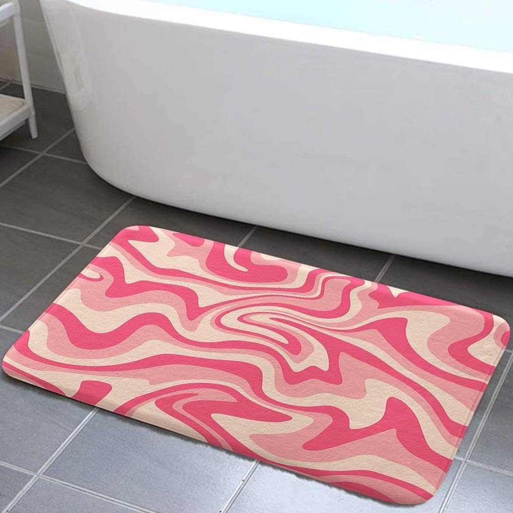Retro Boheemse Abstracte Golf Badkamertapijt Roze Oranje Kleurovergang Antislipmat Spiraalvormige Krul Psychedelisch Meisjeshart Douchemat