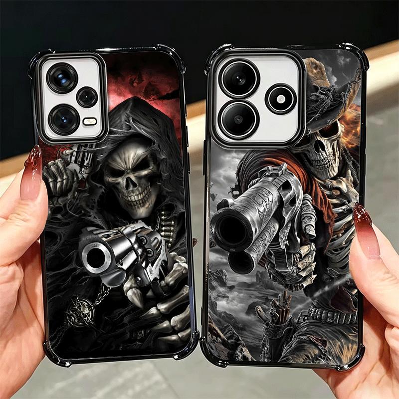 Reaper Skull Skeleton Gun Soft Phone Case For Xiaomi Redmi Note 14 15 Pro Plus 13 12 11S 11T 5G 10 9S 9 Plating Anti-Fall Fundas
